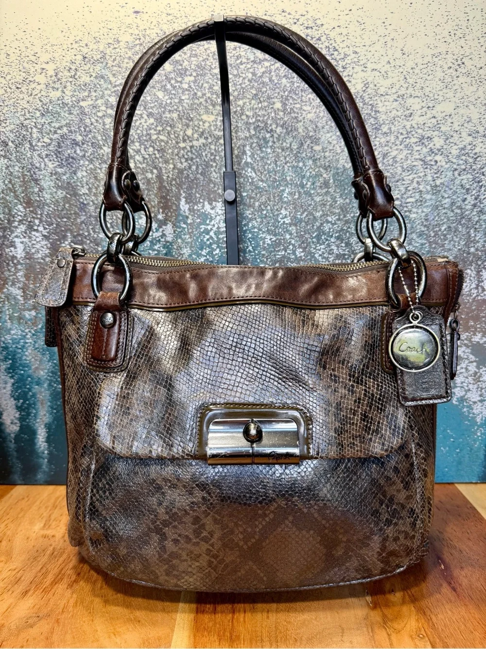 Coach Old Money 2011 Kristin Python Embossed Leather Tote Bronze